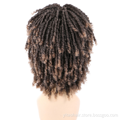 Wholesale Dreadlock Wig Short Braid Wigs Synthetic Afro Curly  Ombre color 1b/30 Wig  Braided Crochet Twist Hair For Black Women
